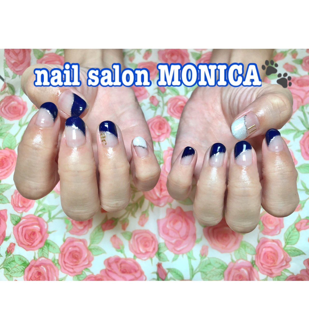 夏 オールシーズン フレンチ 変形フレンチ ネイビー Nail Salon Monica のネイルデザイン No ネイルブック
