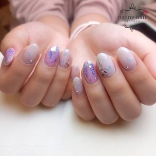 サイズオーダー♡ミラー&シェルバタフライ×フラワーネイルチップ 