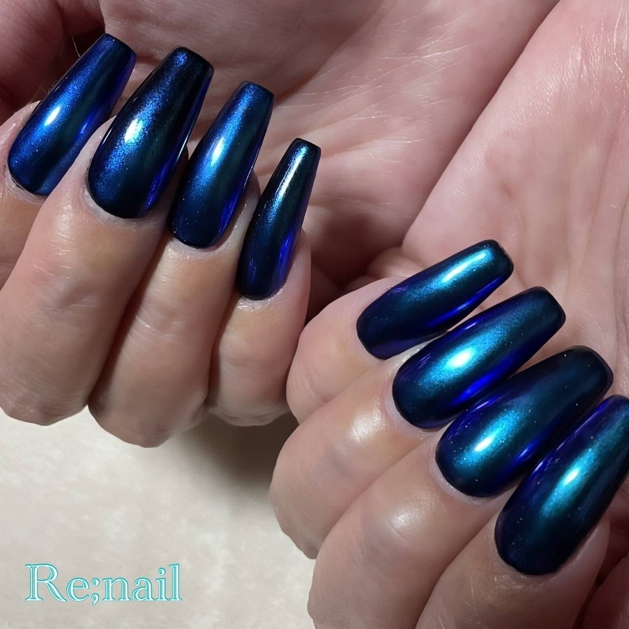 夏 オールシーズン シンプル ミラー ブルー Re Nailのネイルデザイン No ネイルブック