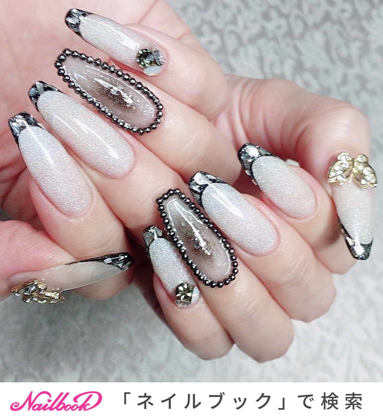 シルバー ブラック Vストーンフレンチネイル 1799 Udonmap Com