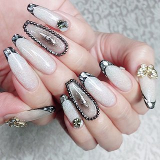 ブラック 黒 ガラスフレンチネイルのネイルデザイン ネイルブック