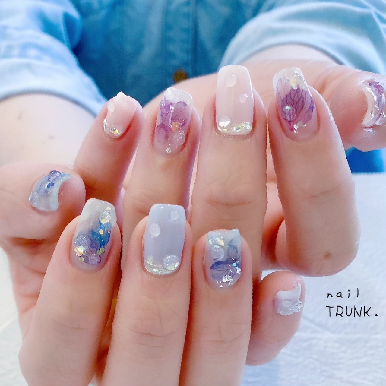 夏/梅雨/ハンド/フラワー/水滴 - nail_trunkのネイルデザイン[No