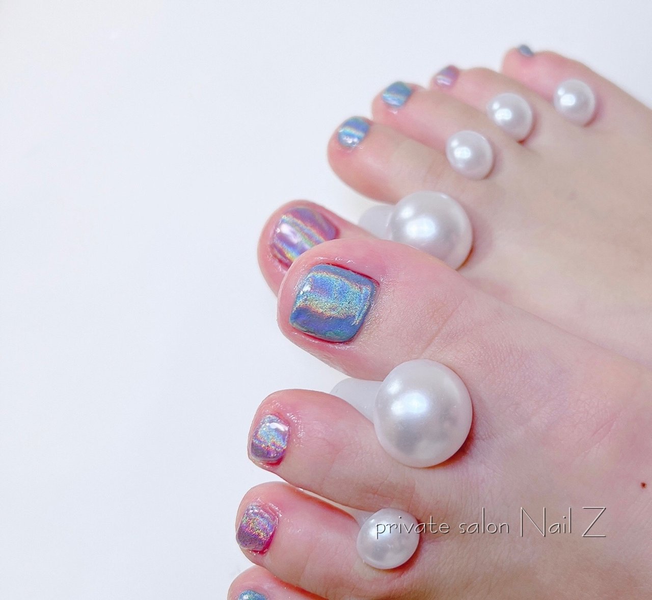 フット ピンク ブルー ペディキュア お客様 Nail Z ネイルジー のネイルデザイン No ネイルブック