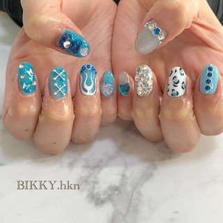 #ハート #ハートネイル 
#ファイヤーネイル 
#ファイヤーパターン 
#くまネイル 
#レオパードネイル 
#バタフライネイル 
#個性派ネイル 
#アシンメトリーネイル #夏 #梅雨 #七夕 #海 #ハンド #ビジュー #アニマル柄 #マグネット #レオパード #ショート #ラウンド #水色 #ネイビー #シルバー #ジェルネイル #お客様 #Nail salon BIKKY彦根店 #ネイルブック