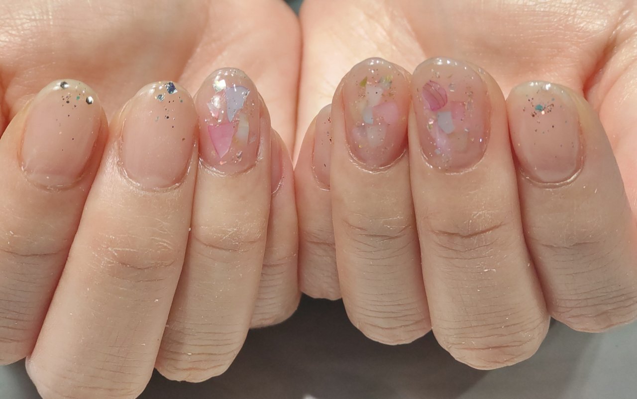 夏 シンプル ラメ シェル ベージュ S Nailのネイルデザイン No ネイルブック