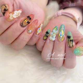 3D/マーメイド/オレンジのネイルデザイン｜ネイルブック