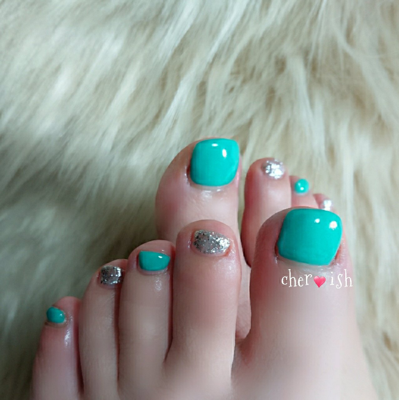 フット/ラメ/ワンカラー/グリーン/ターコイズ - private nail salon