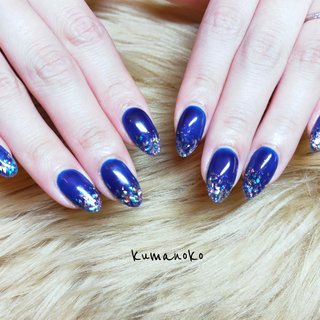 星空ネイル🌌✨ #梅雨 #七夕 #浴衣 #ハンド #グラデーション #ラメ #ロング #ポイント #ネイビー #シルバー #ジェルネイル #お客様 #ayana #ネイルブック