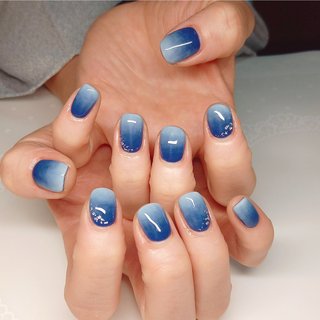 夜空アート☆ #夜空ネイル #グラデーションネイル #ネイビーネイル #銀箔ネイル #夏 #冬 #梅雨 #七夕 #ハンド #シンプル #グラデーション #ワンカラー #ホイル #ショート #スクエアオフ #ホワイト #ネイビー #シルバー #ジェルネイル #お客様 #MANAMI #ネイルブック