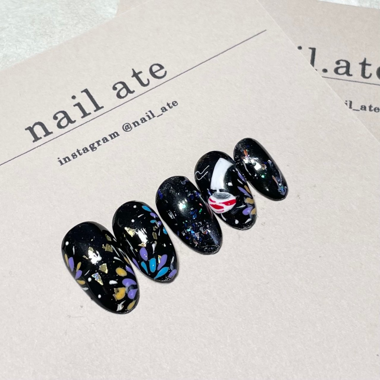 夏/ワンカラー/花火/ブラック/カラフル - ateのネイルデザイン[No  