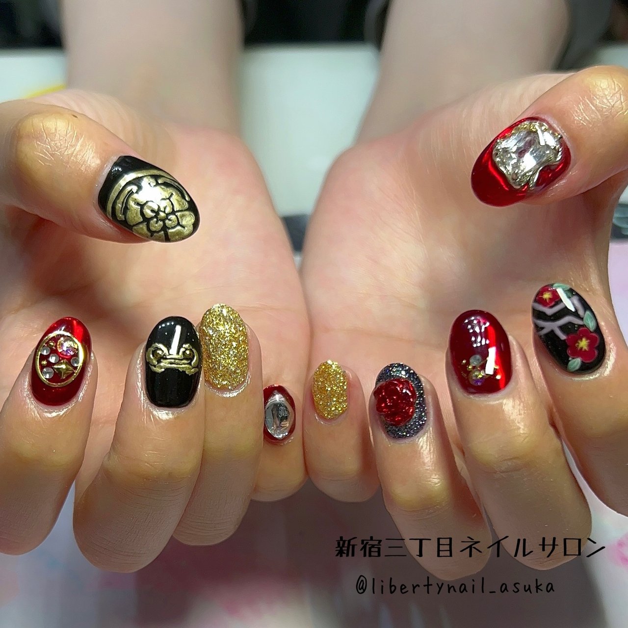 オールシーズン ハンド 痛ネイル 和柄 個性派 Asukanailのネイルデザイン No ネイルブック