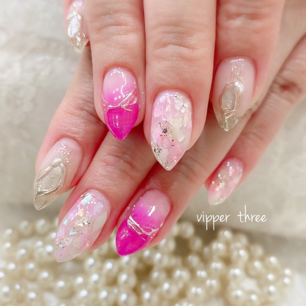 春 夏 ハンド シェル ニュアンス Kazumiのネイルデザイン No ネイルブック