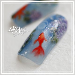 #夏ネイル #夏ネイルデザイン #手描きネイル #サンプルネイル #サンプルネイルチップ　#金魚ネイル手描き #金魚ネイル #goldfishnails #ネイル #ネイルアート #nailart #gelnail #ジェルネイルデザイン #ネイルデザイン #nailstagram #夏祭りネイル #水滴ネイル #夏の風物詩ネイル　#リキッドネイルライナー #liquidnailliner #紫陽花と金魚ネイル　#紫陽花ネイル #あじさいネイル #夏 #梅雨 #リゾート #浴衣 #ハンド #フラワー #たらしこみ #金魚 #ミディアム #スクエア #水色 #ブルー #ゴールド #ジェルネイル #ネイルチップ #nail LeMiel #ネイルブック