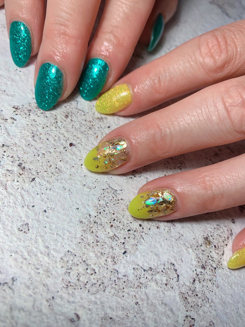 ラメ イエロー グリーン Un Sourireのネイルデザイン No ネイルブック