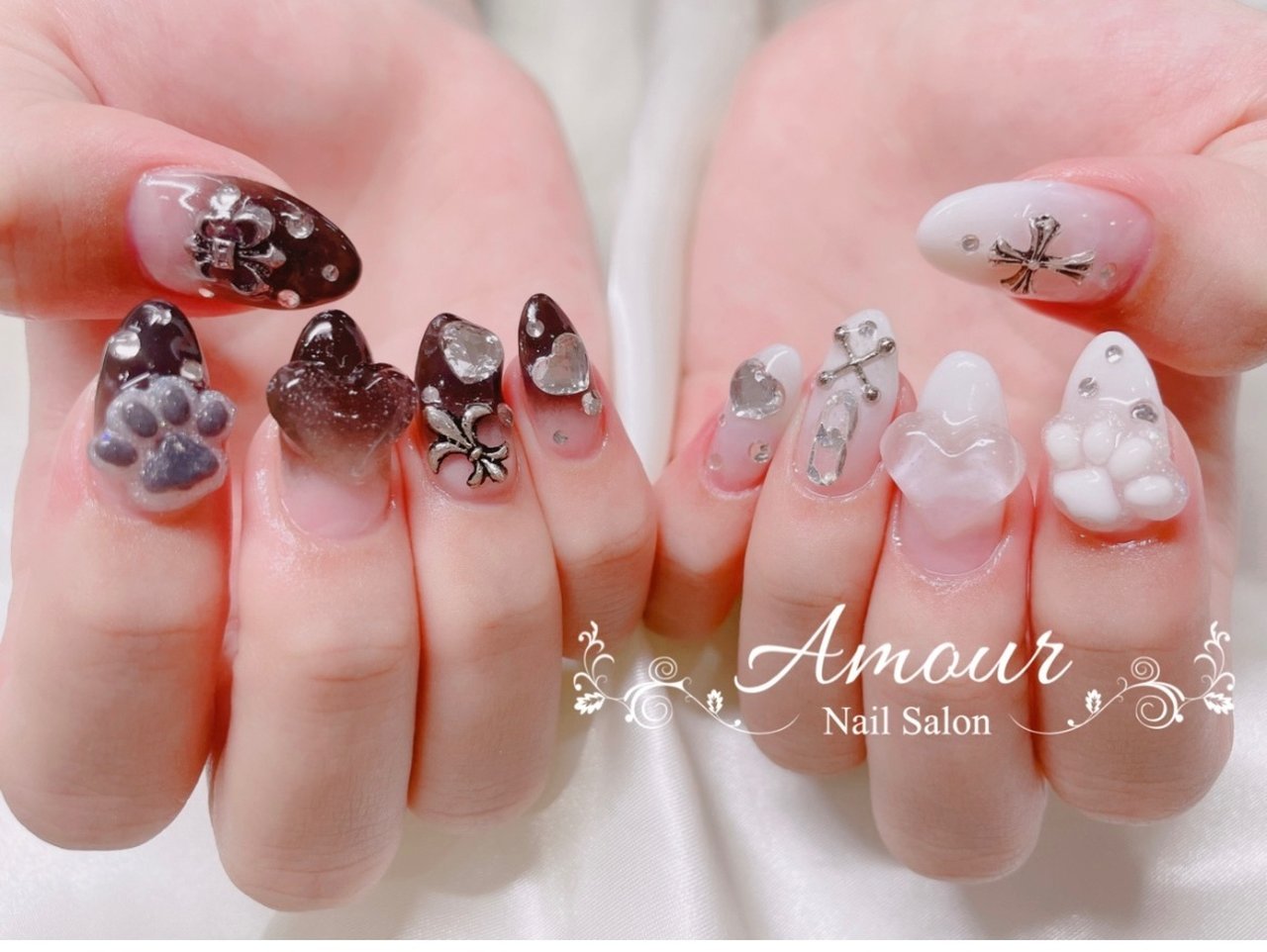 ハンド グラデーション ビジュー アニマル柄 ロング Nailsalon Amourのネイルデザイン No ネイルブック