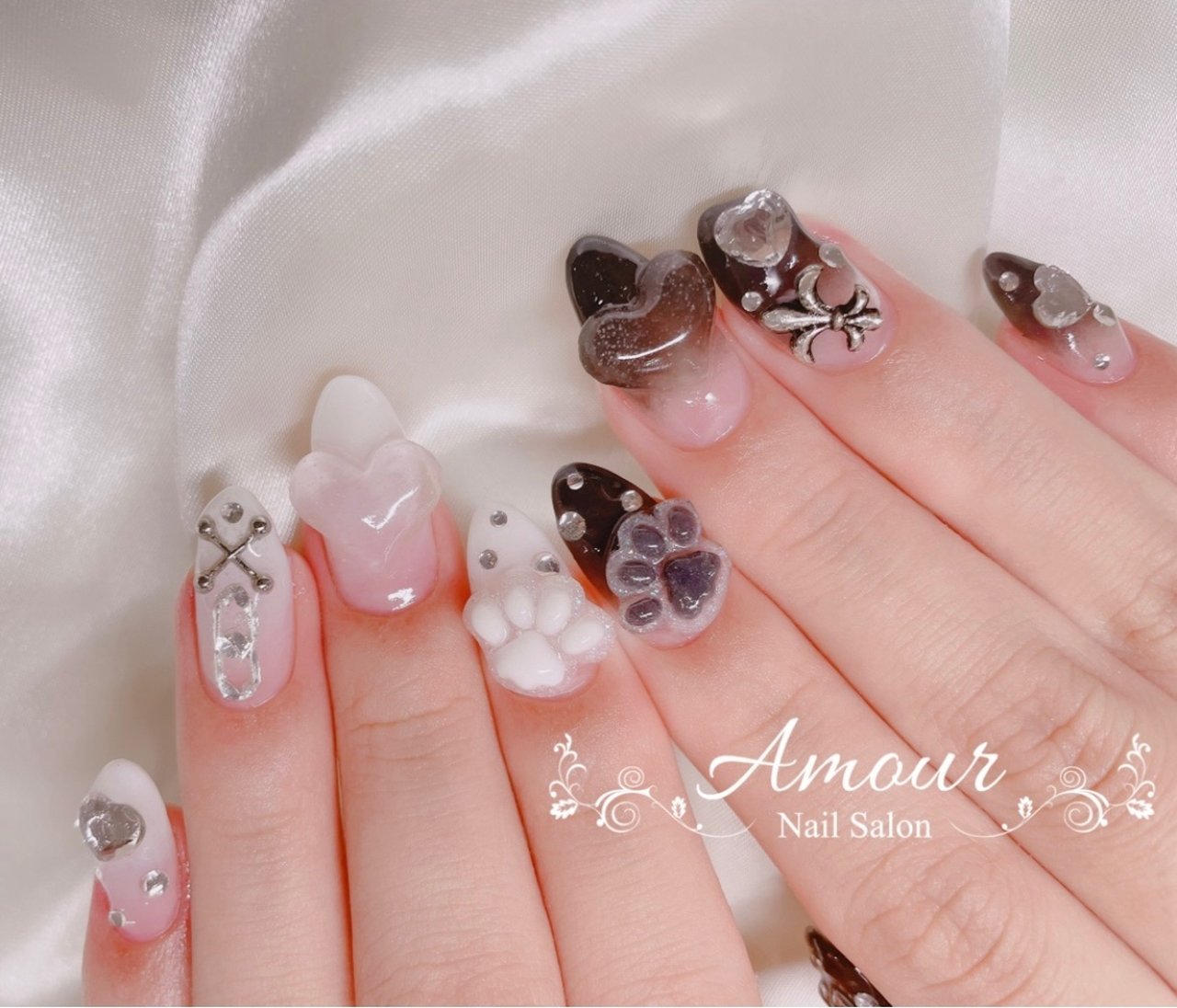 ハンド グラデーション ビジュー アニマル柄 ロング Nailsalon Amourのネイルデザイン No ネイルブック