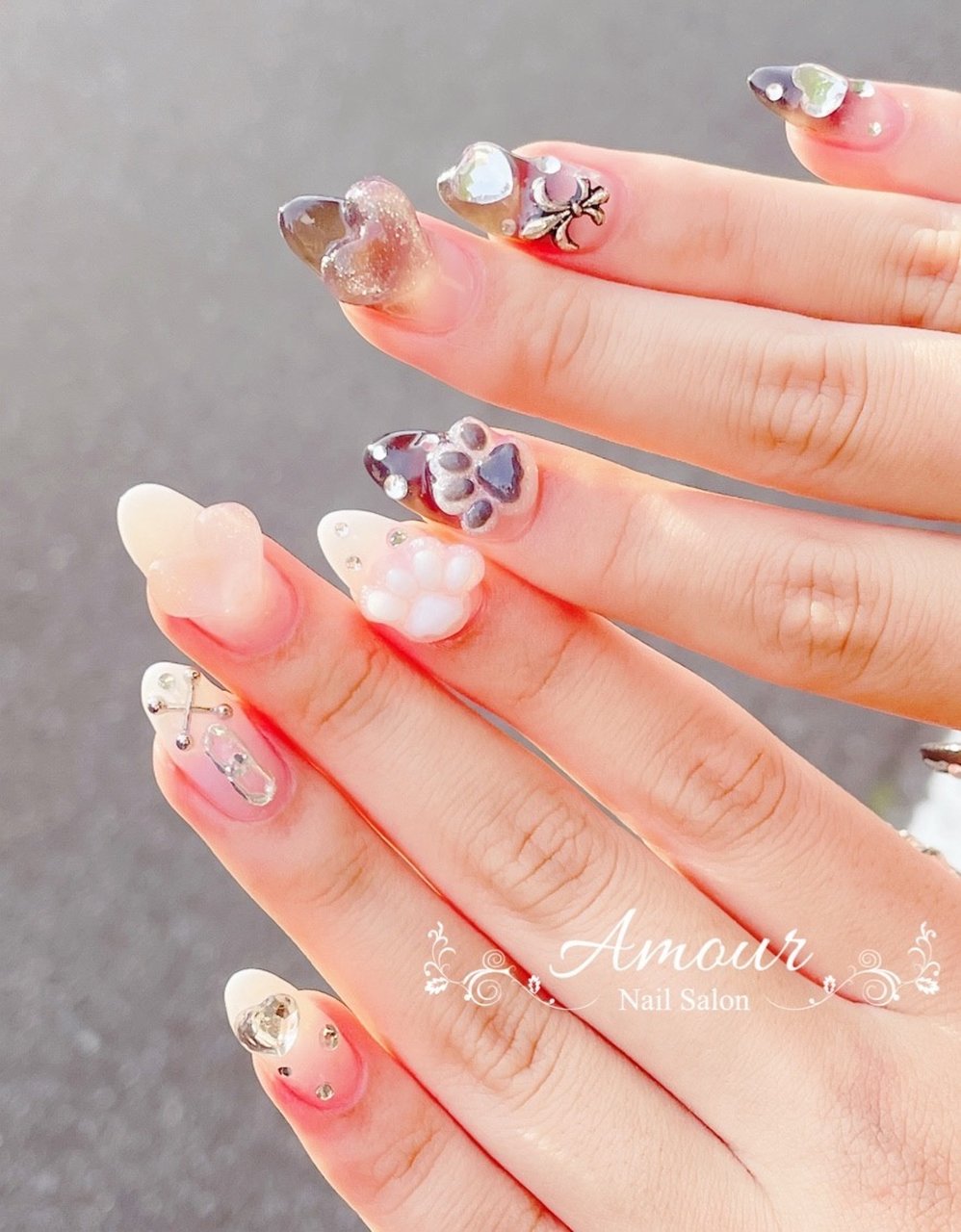 ハンド グラデーション ビジュー アニマル柄 3d Nailsalon Amourのネイルデザイン No ネイルブック