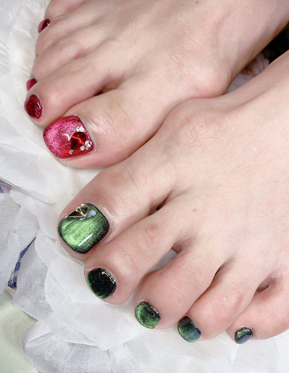 フット シンプル マグネット レッド グリーン あめちゃんのネイルデザイン No ネイルブック