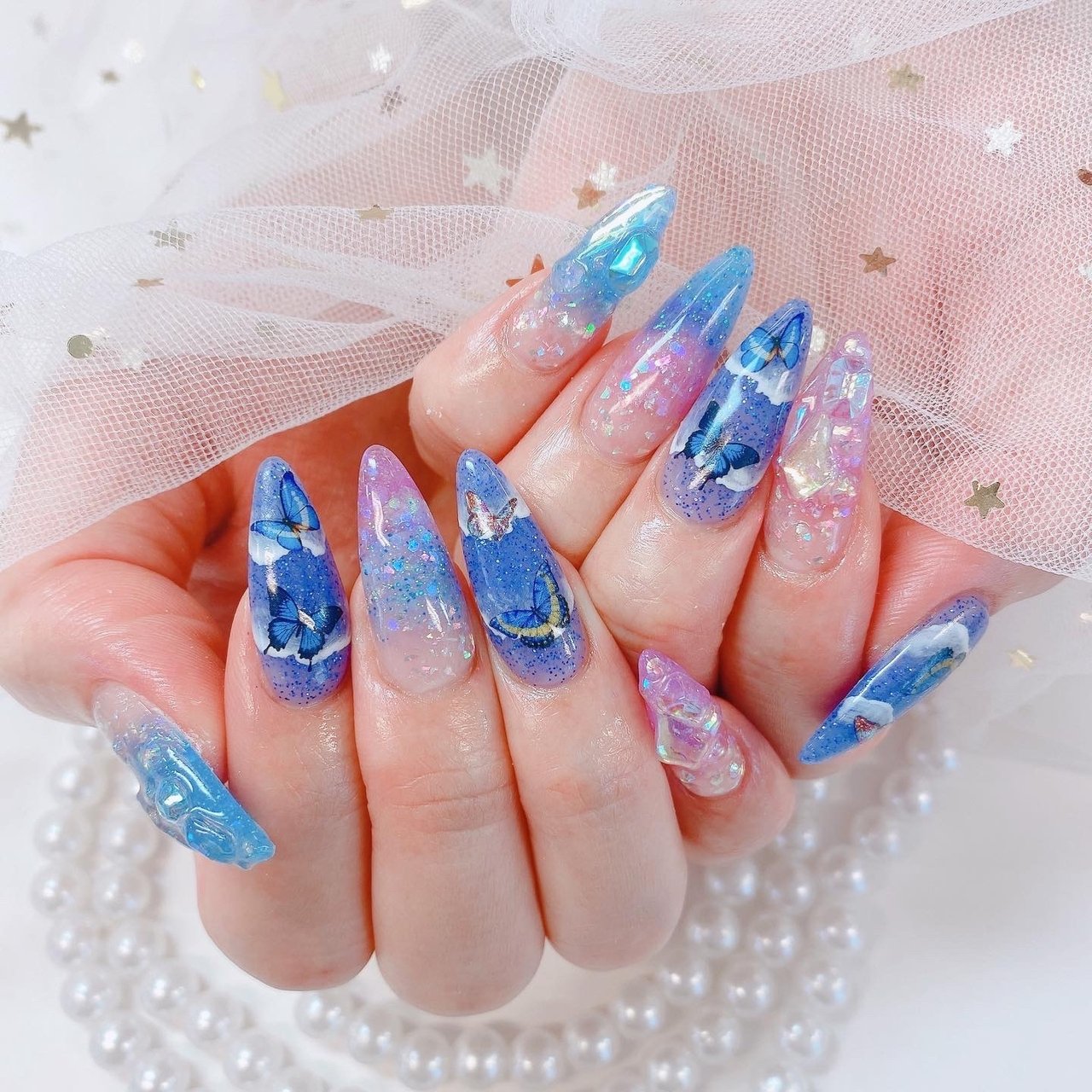 夏/海/ハンド/グラデーション/ラメ - Beauty Upのネイルデザイン[No