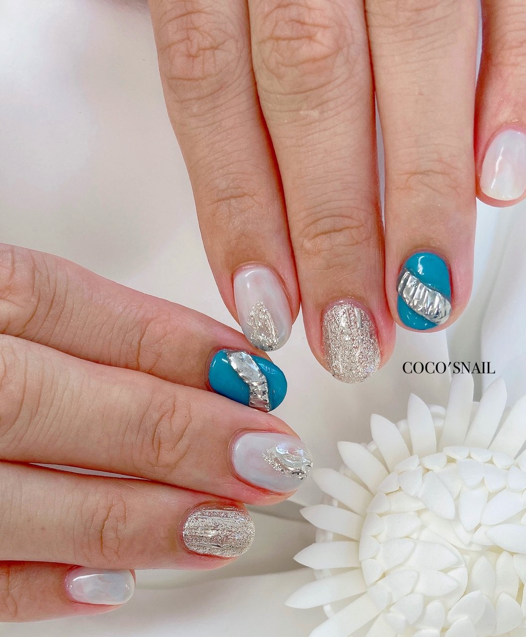 夏 ハンド マーブル ミラー ショート Coco S Nailのネイルデザイン No ネイルブック