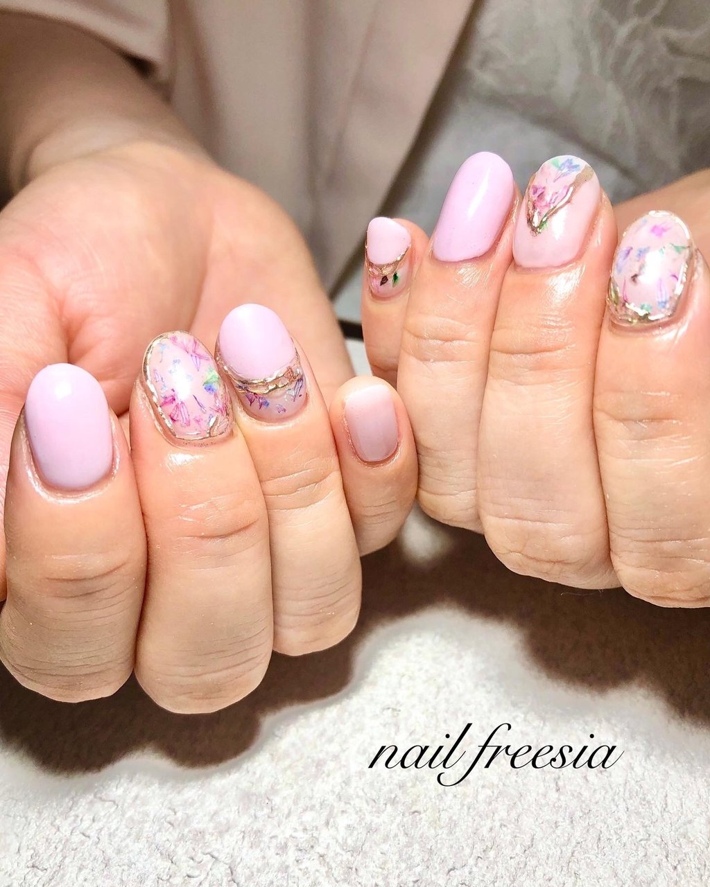 ハンド マット 押し花 ピンク お客様 Nail Freesia ネイルフリージアのネイルデザイン No ネイルブック