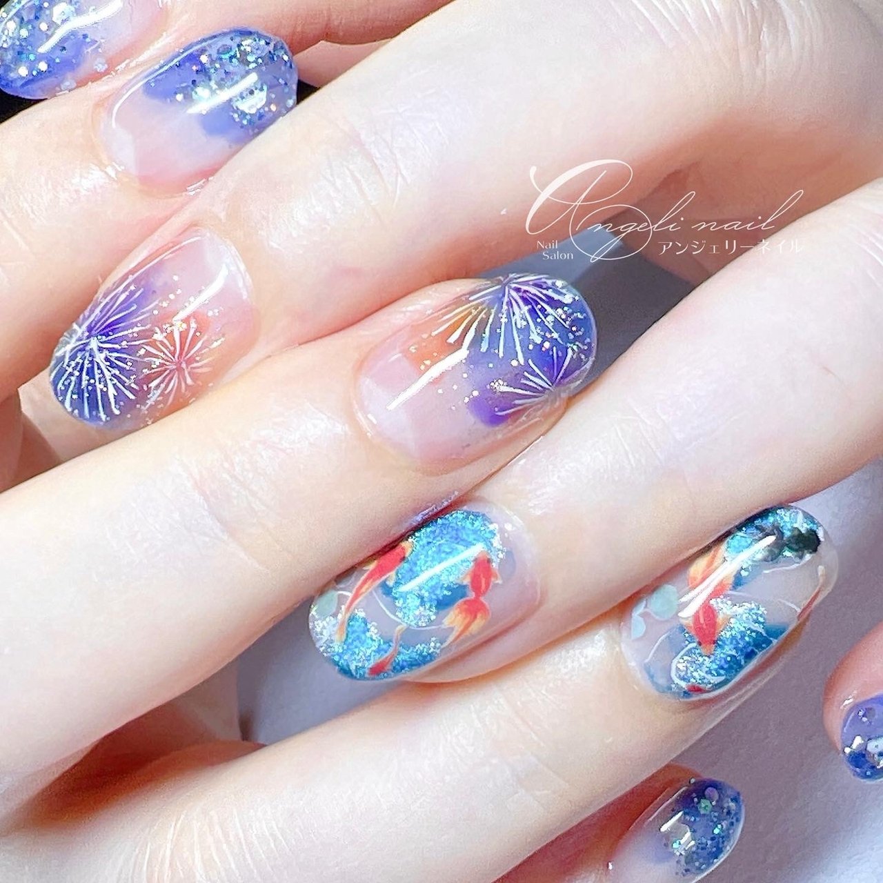 夏 七夕 ハンド ホログラム 花火 北広島市ネイルサロン Angeli Nailのネイルデザイン No ネイルブック