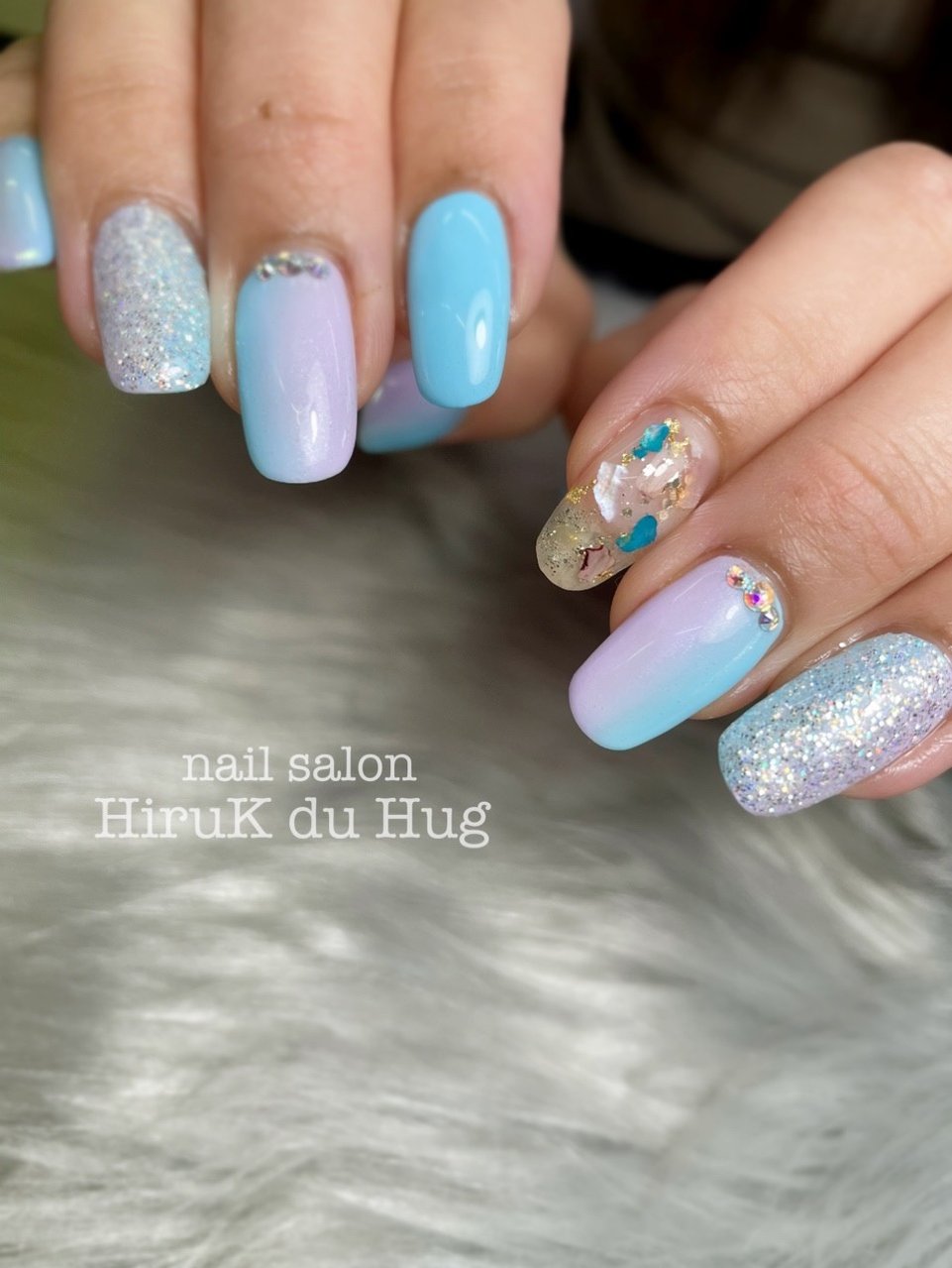 ハンド ターコイズ 水色 パープル ジェルネイル Nailsalon Hiruk Du Hugのネイルデザイン No ネイルブック