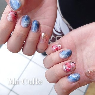 レッド ネイビーのネイルデザイン ネイルブック