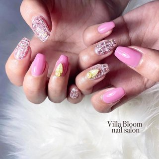 夏 ツイード ピンクのネイルデザイン ネイルブック