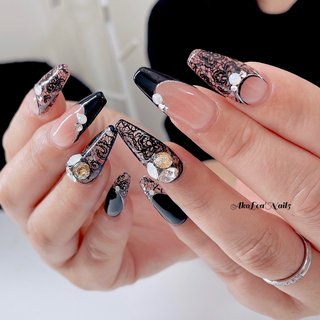 レース ロング 黒ネイルのネイルデザイン ネイルブック