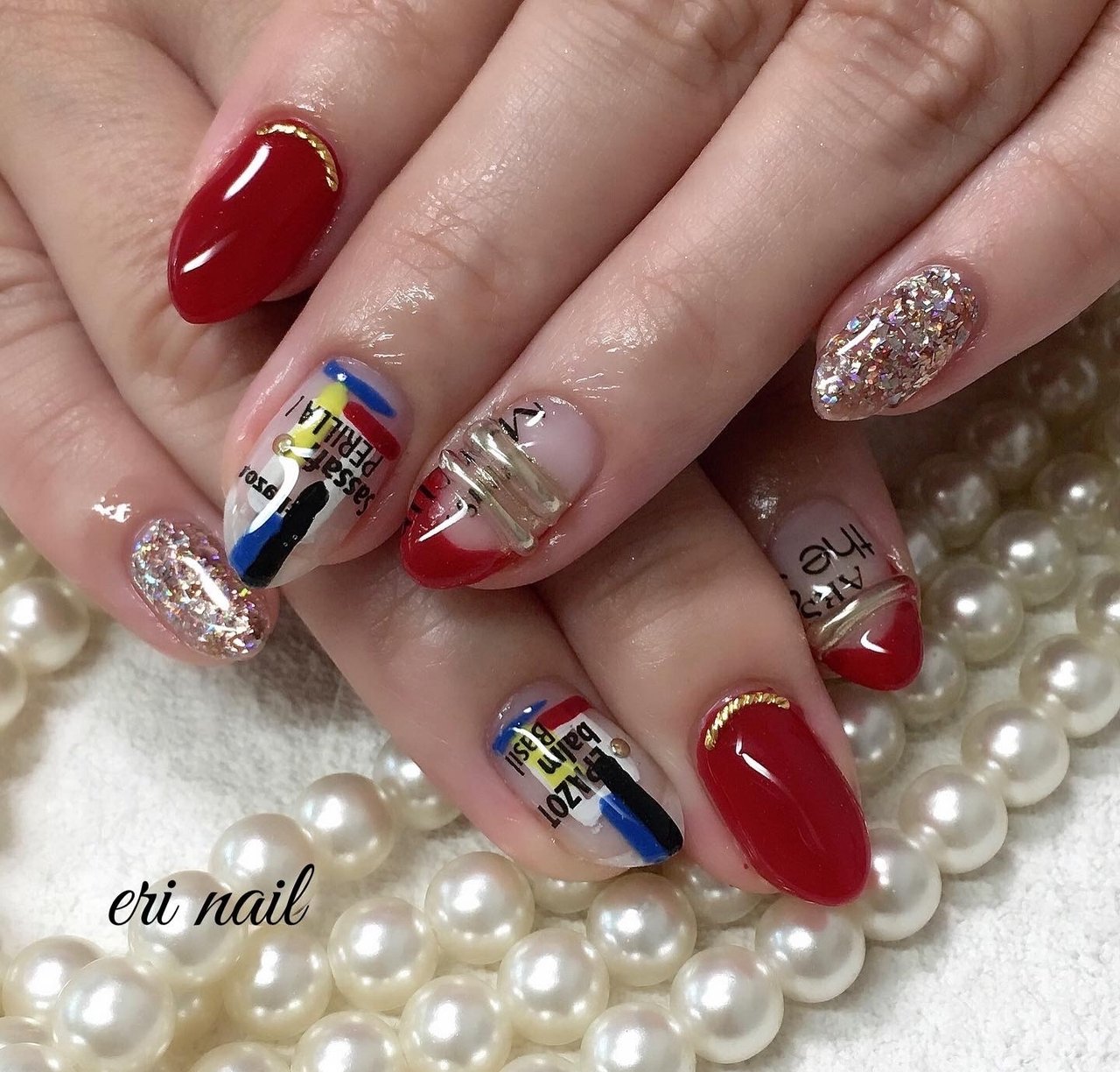 夏 ハンド レッド ゴールド ジェルネイル 名古屋市天白区 自宅ネイルサロン Eri Nailのネイルデザイン No ネイルブック