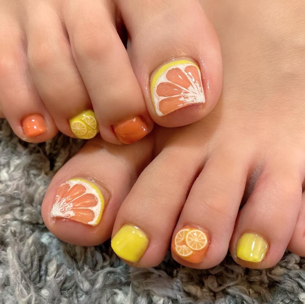 夏 フット フルーツ スクエアオフ オレンジ Revivreのネイルデザイン No ネイルブック