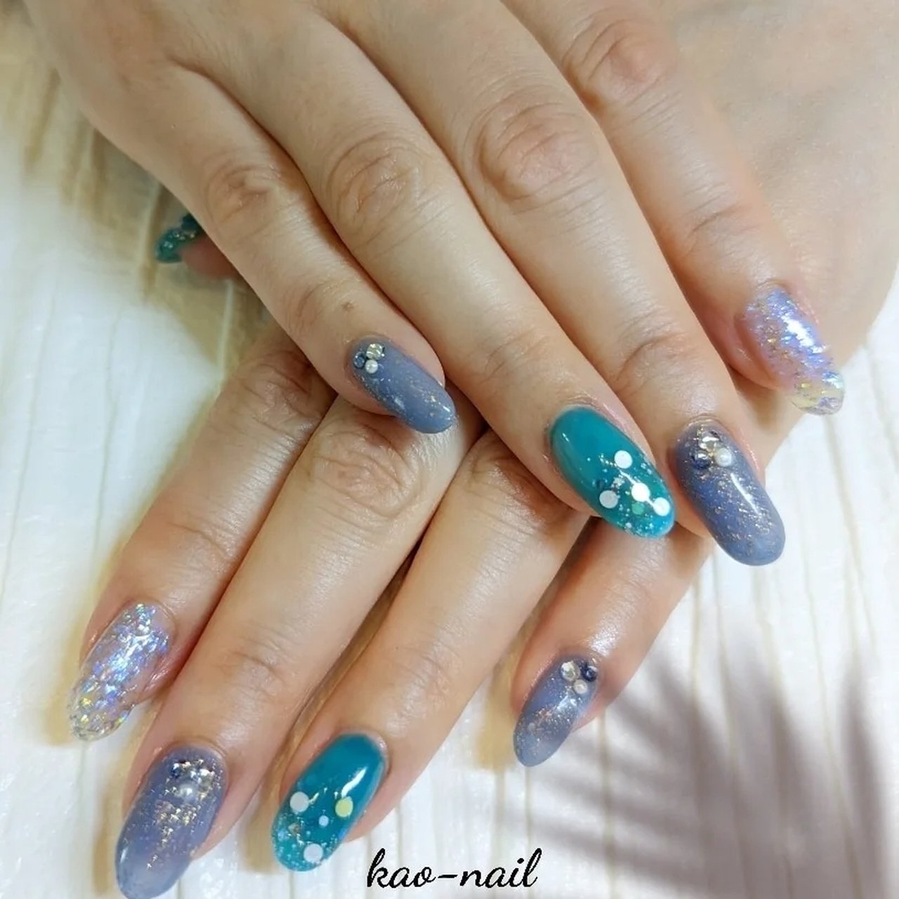 夏 海 オフィス ハンド ラメ Kao Nailのネイルデザイン No ネイルブック