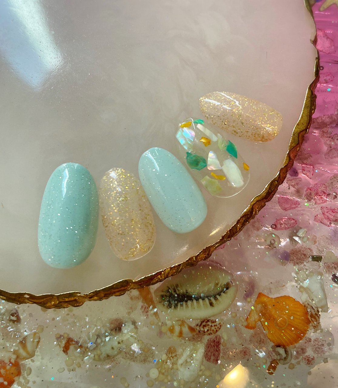 夏 海 リゾート 浴衣 ハンド マーメイドのネイルデザイン No ネイルブック