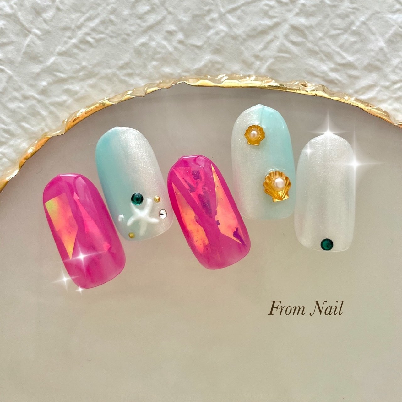 夏 海 リゾート ハンド シェル Fromnailのネイルデザイン No ネイルブック