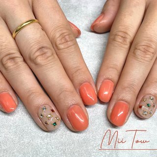 コーラルピンクのネイルデザイン ネイルブック