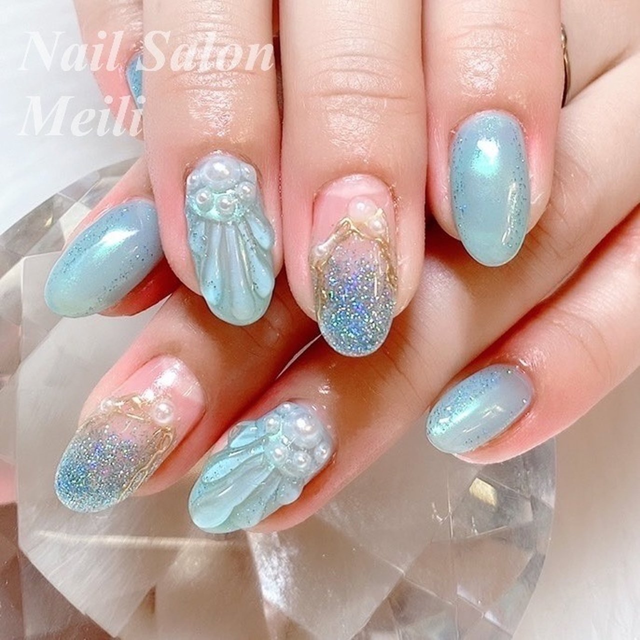 オールシーズン ハンド 人魚の鱗 ミディアム ピンク Nail Salon Meili 埼玉日進のネイルデザイン No ネイル ブック