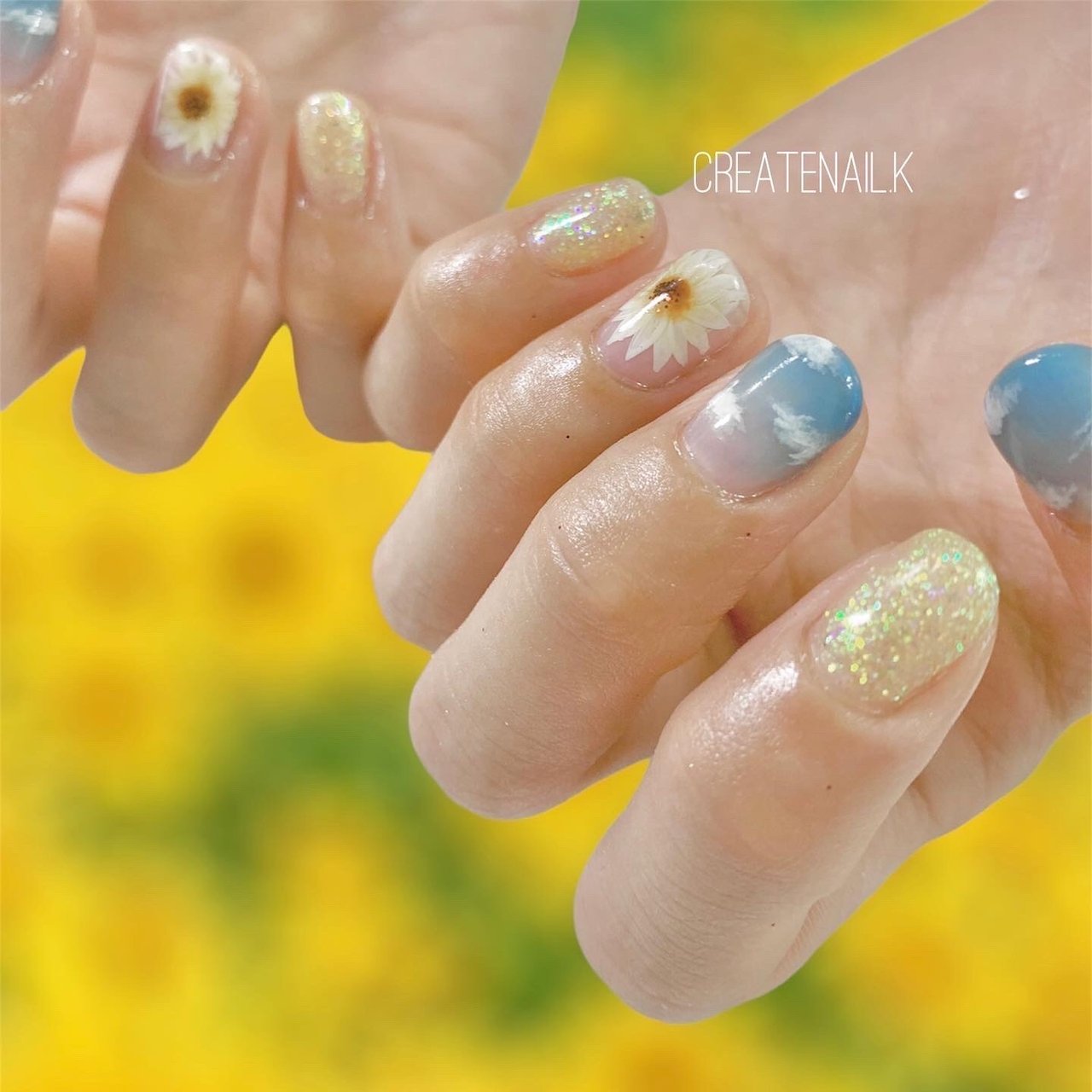 夏 ハンド ラメ フラワー ショート Kana Createnail K のネイルデザイン No ネイルブック