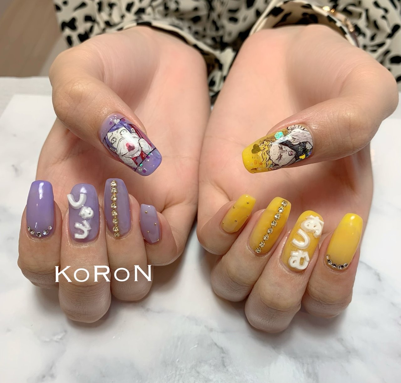 ハンド 痛ネイル スクエア イエロー パープル Koron Nailのネイルデザイン No ネイルブック