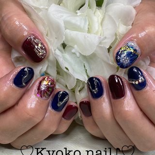 ネイビー ボルドーのネイルデザイン ネイルブック