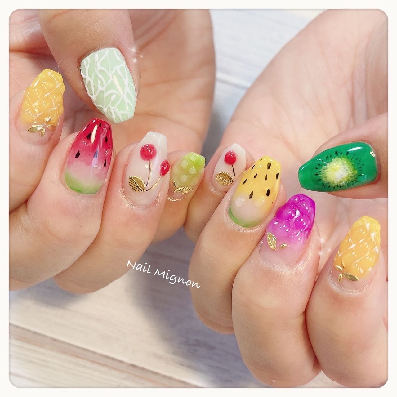 夏 ハンド フルーツ ミディアム バレリーナ Nailmignonのネイルデザイン No ネイルブック