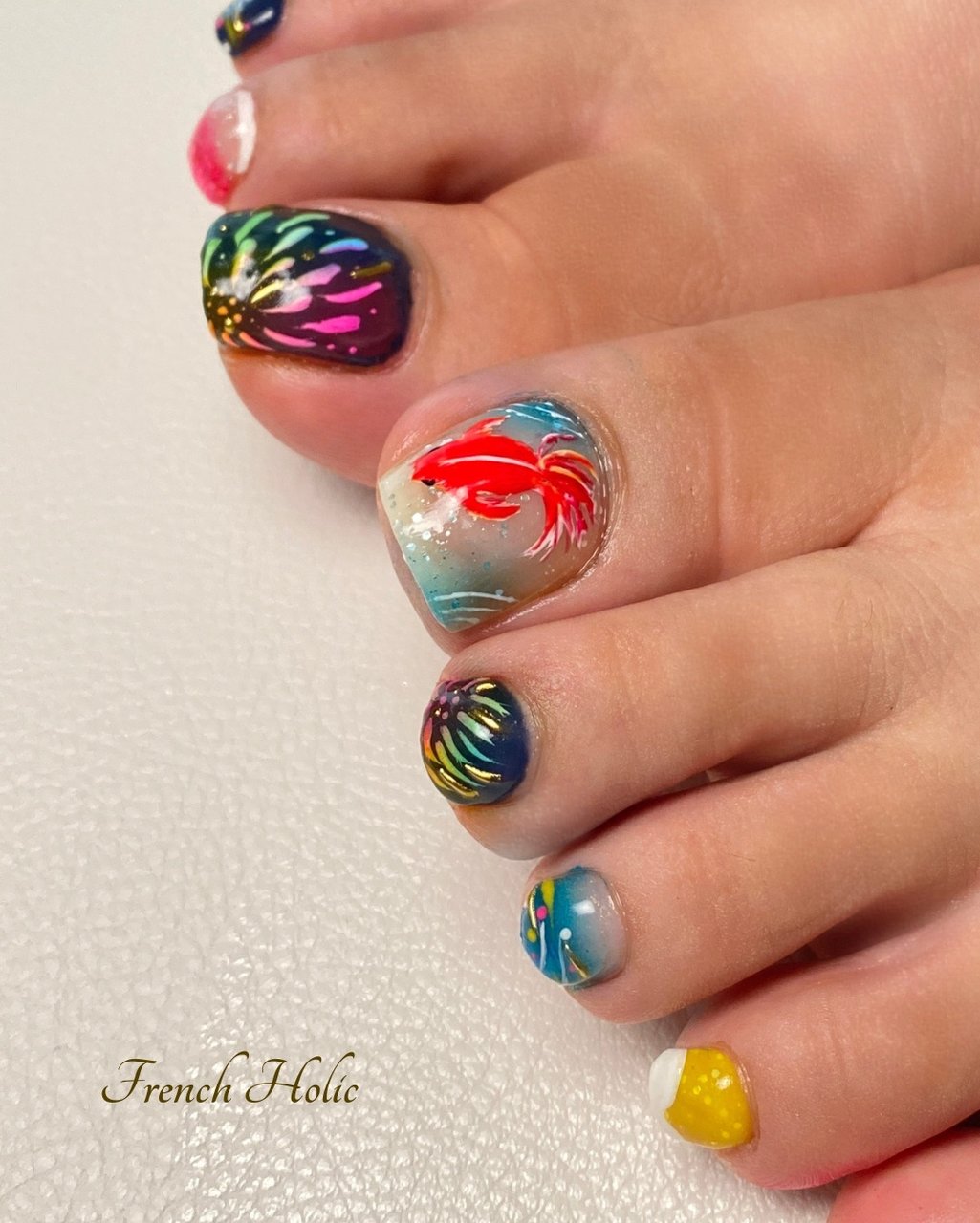 夏 浴衣 フット 花火 金魚 完全予約制プライベートネイルサロンfrench Holicのネイルデザイン No ネイルブック