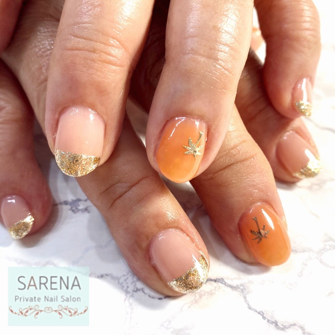 ハンド オレンジ お客様 Rie サレナネイル 川崎市武蔵小杉のネイルデザイン No ネイルブック