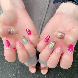 梅雨 派手ネイルのネイルデザイン ネイルブック