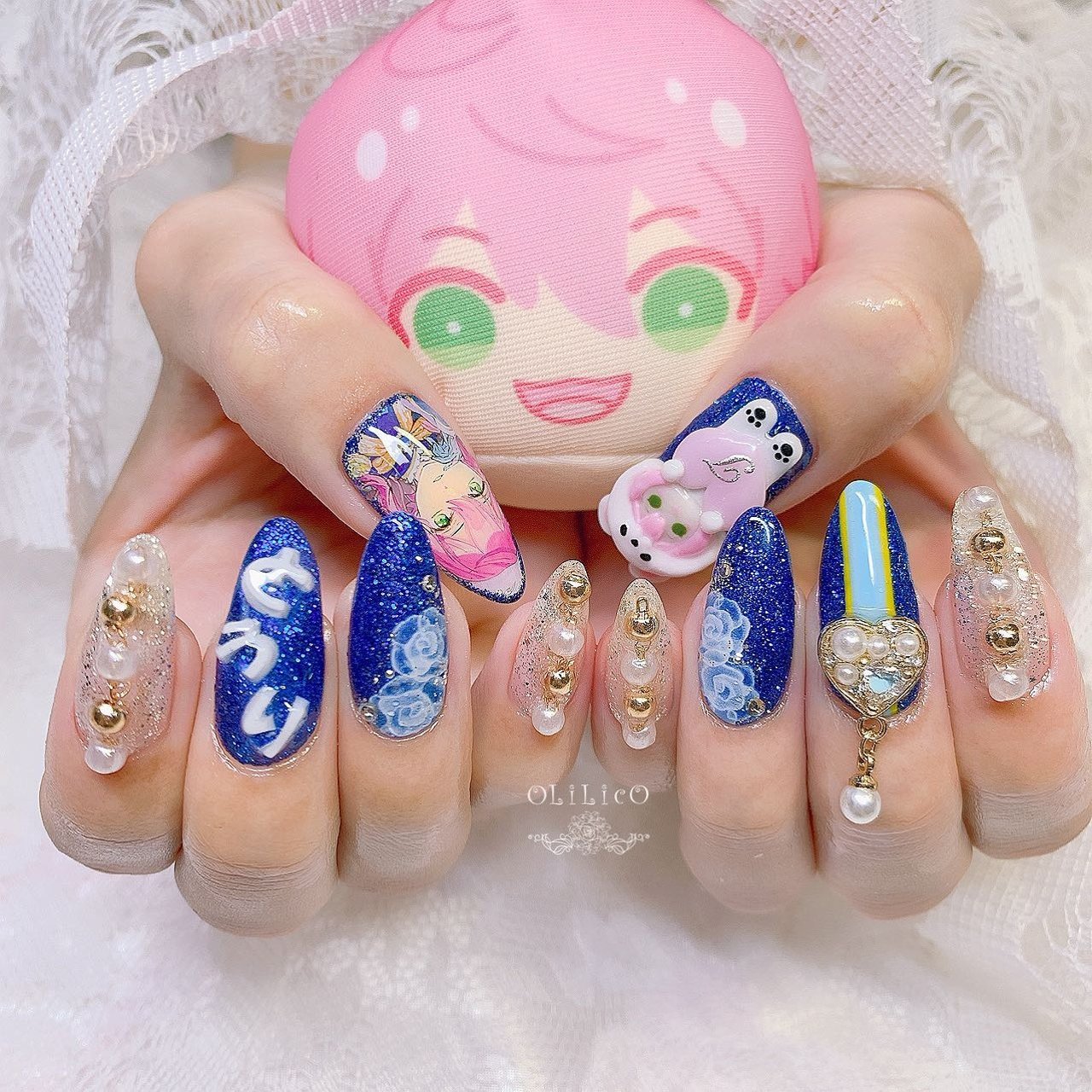 ビジュー/痛ネイル/3D/キラキラ/ブルー - OLiLicO（オリリコ）のネイル