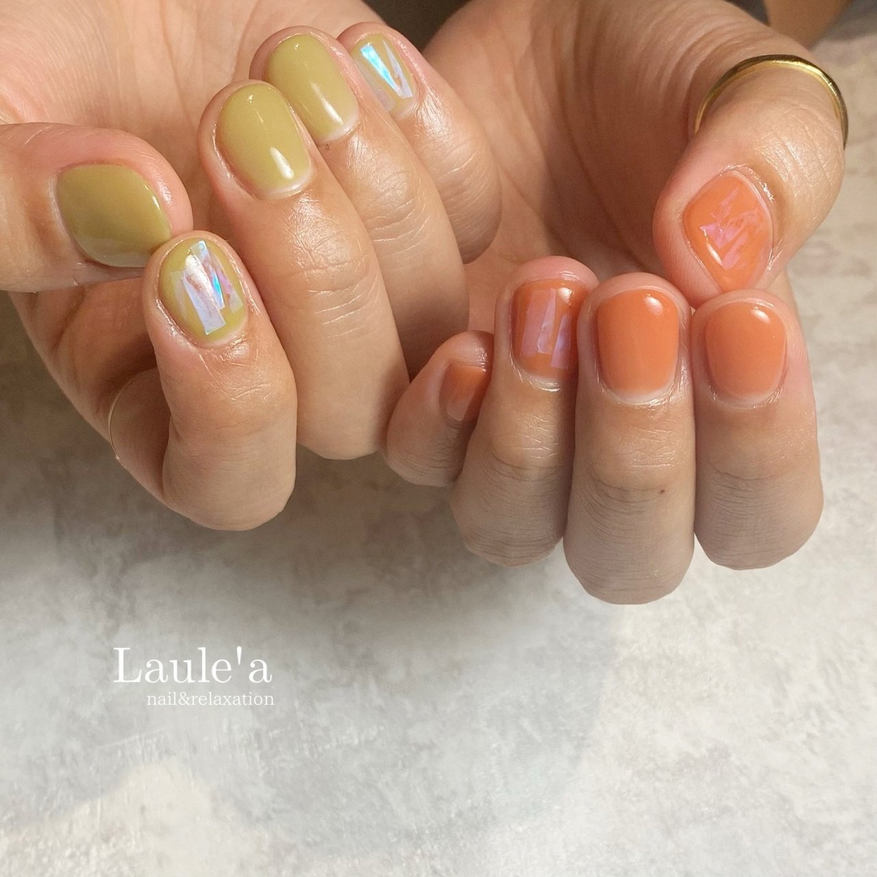 夏 女子会 ハンド ラウンド オレンジ Laulea 01のネイルデザイン No ネイルブック