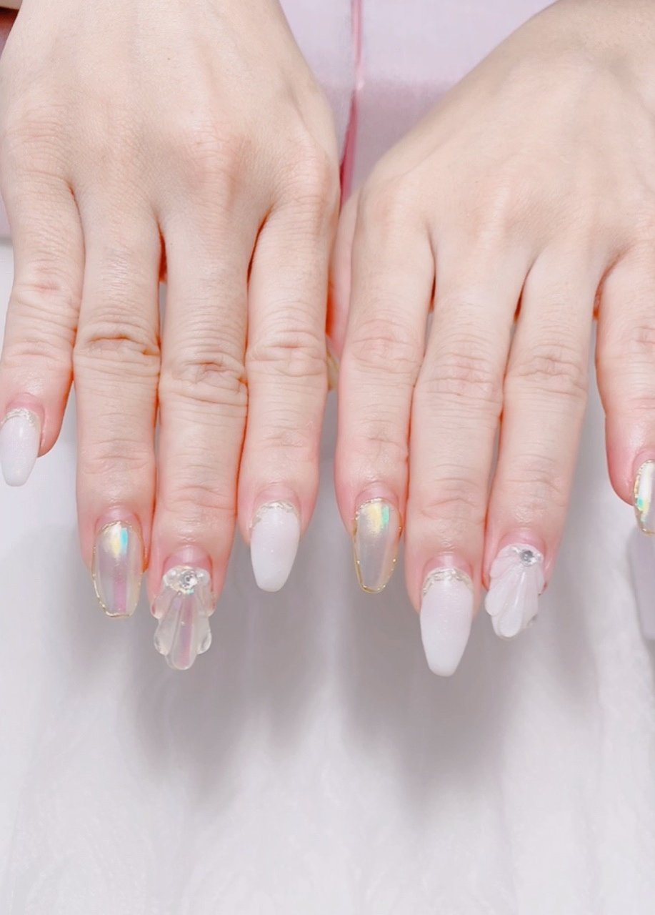 ハンド シェル 人魚の鱗 ロング スクエアオフ Nailsalon Amourのネイルデザイン No ネイルブック