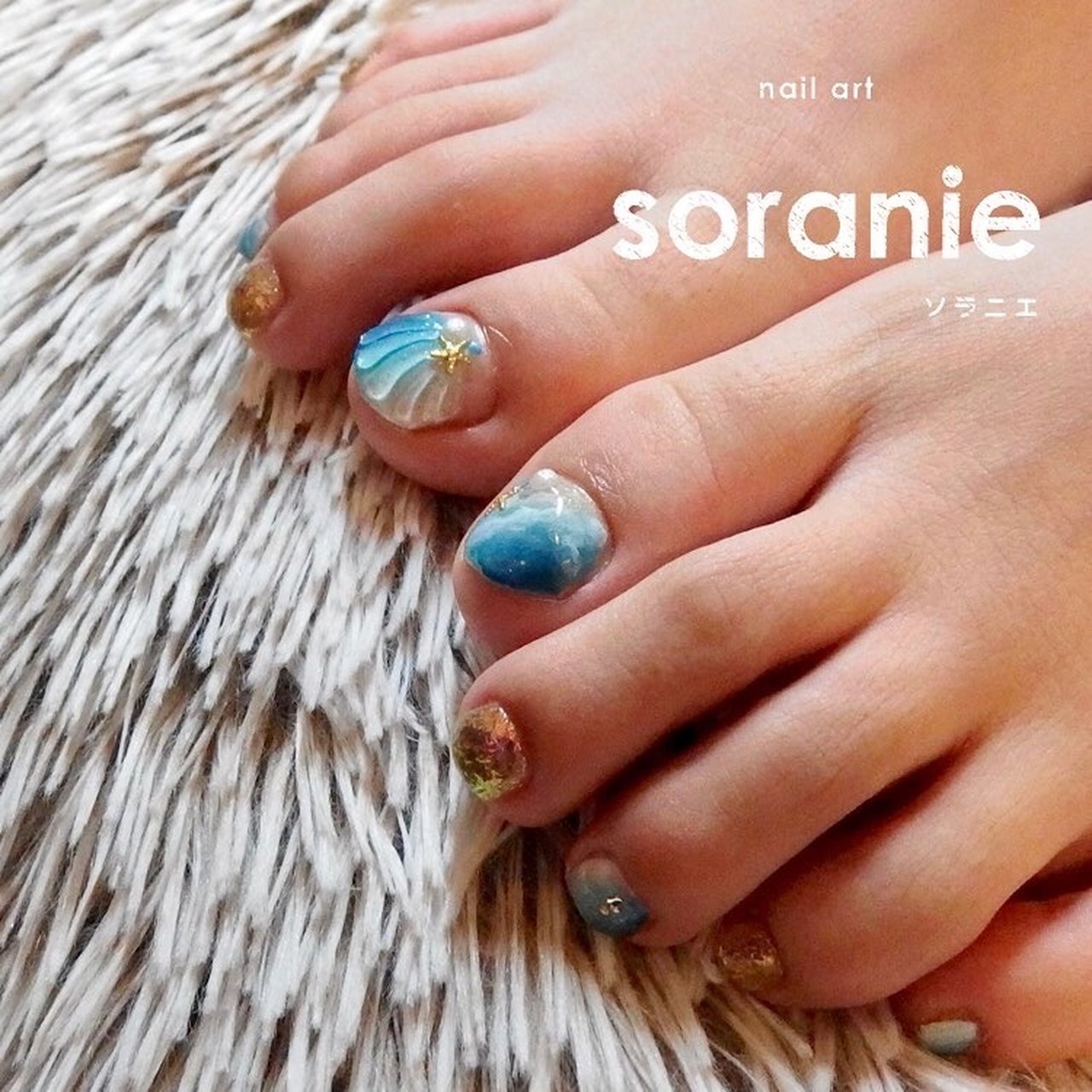 夏/リゾート/フット/水色/ブルー - mizumi（sorani.e)のネイルデザイン
