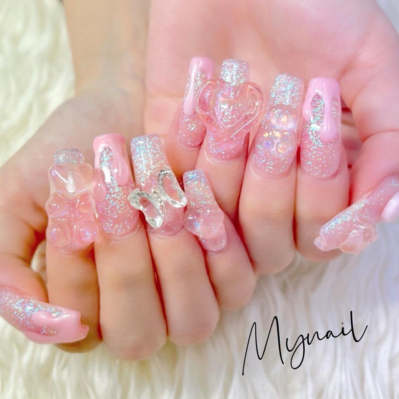 ロング/スクエア/クリア/ピンク/スカルプチュア - my NAILのネイル