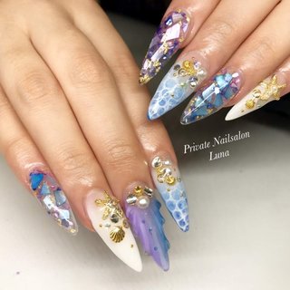 ネイルチップ ホロ ピンク ラメ ヒトデ 貝殻 引きつけ アリエル 人魚 